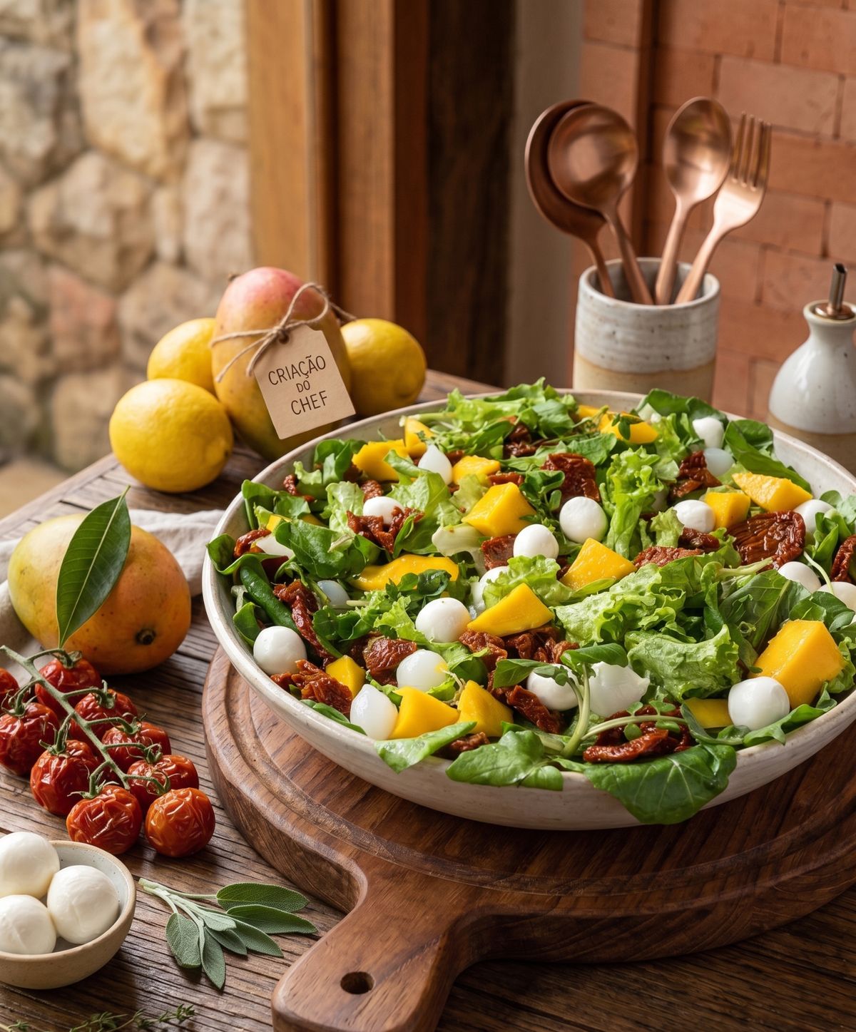 Salada autoral preparada pela chef